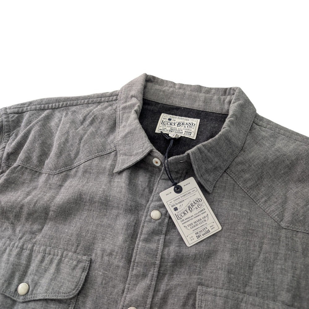 Lucky Brand Double Weave Western Shirt Men's L Gray Pearl Snap NWT 7MD41440